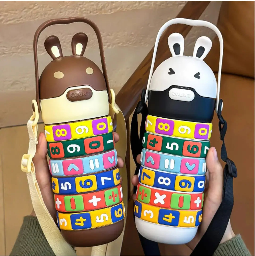 High Quality Kids Rabbit Puzzle Water Bottle 520ml – Educational Rotating Number Straw Sipper | Leakproof School Bottle for Boys & Girls