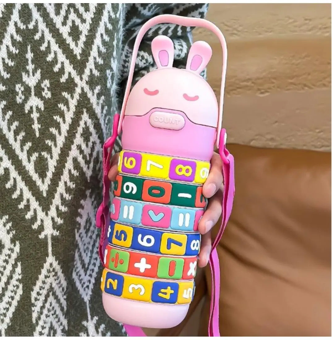 High Quality Kids Rabbit Puzzle Water Bottle 520ml – Educational Rotating Number Straw Sipper | Leakproof School Bottle for Boys & Girls