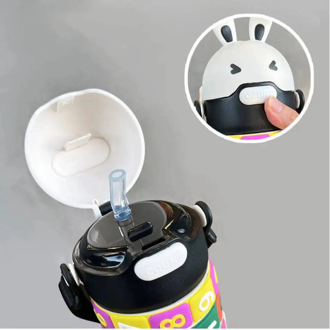 High Quality Kids Rabbit Puzzle Water Bottle 520ml – Educational Rotating Number Straw Sipper | Leakproof School Bottle for Boys & Girls