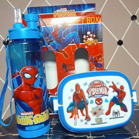 2 in 1 Kids Water Bottle & Lunch Box Gift Set – School Tiffin Box with Spoon & Leakproof Bottle
