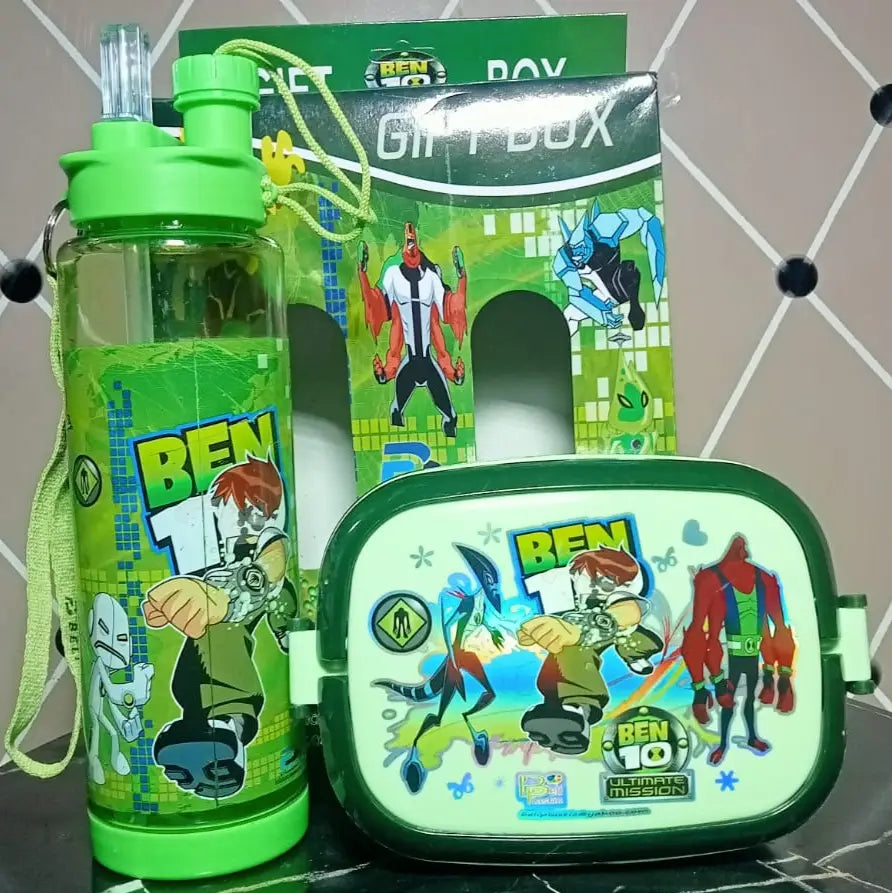 2 in 1 Kids Water Bottle & Lunch Box Gift Set – School Tiffin Box with Spoon & Leakproof Bottle