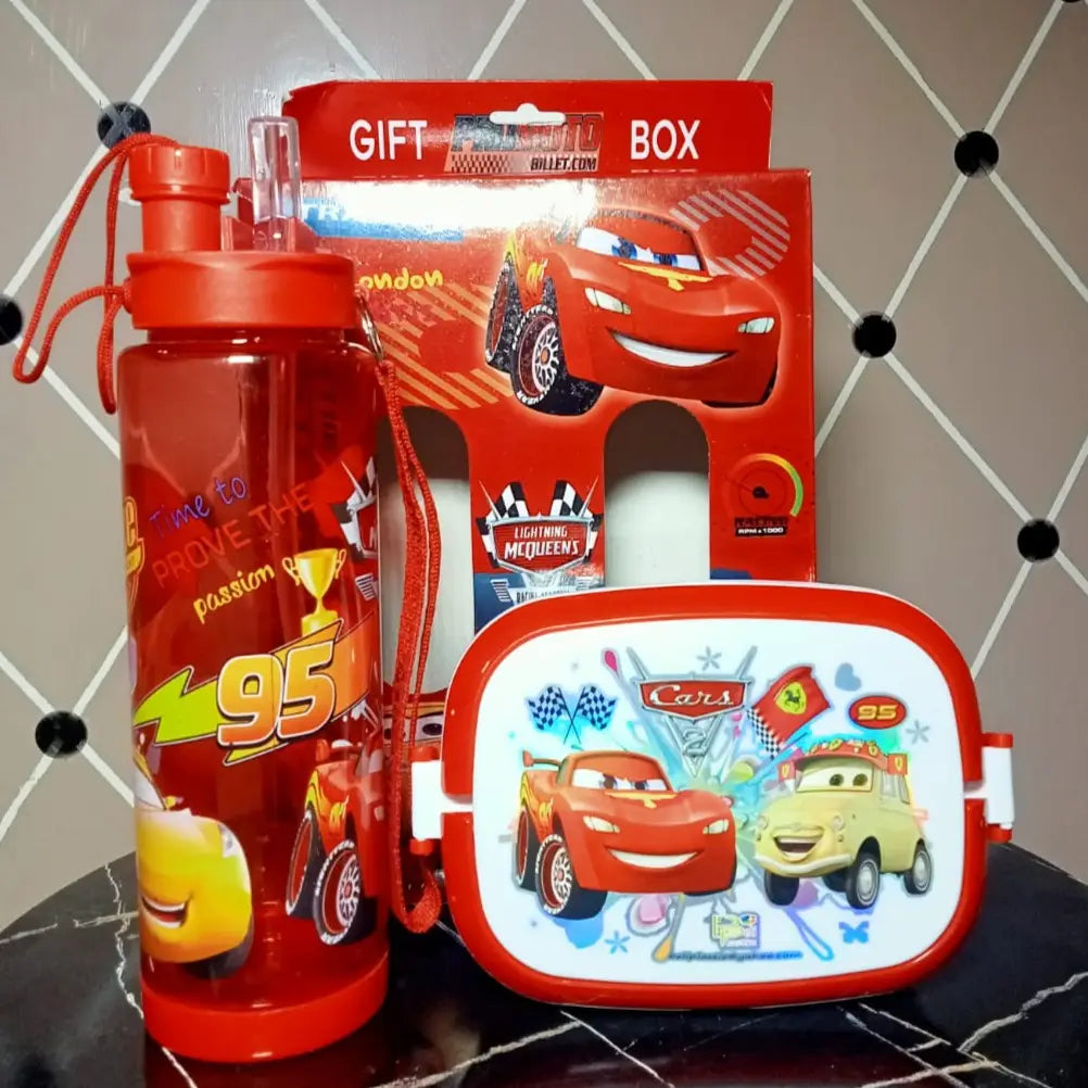 2 in 1 Kids Water Bottle & Lunch Box Gift Set – School Tiffin Box with Spoon & Leakproof Bottle