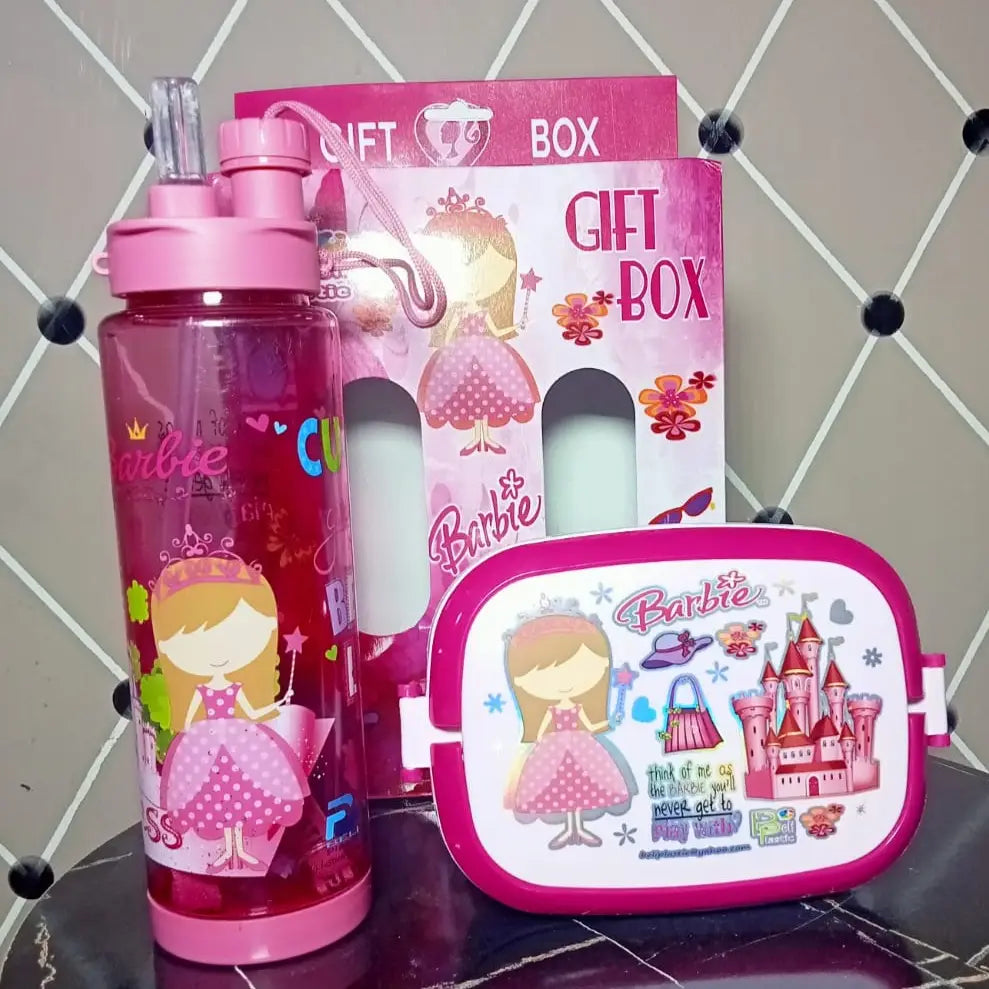 2 in 1 Kids Water Bottle & Lunch Box Gift Set – School Tiffin Box with Spoon & Leakproof Bottle